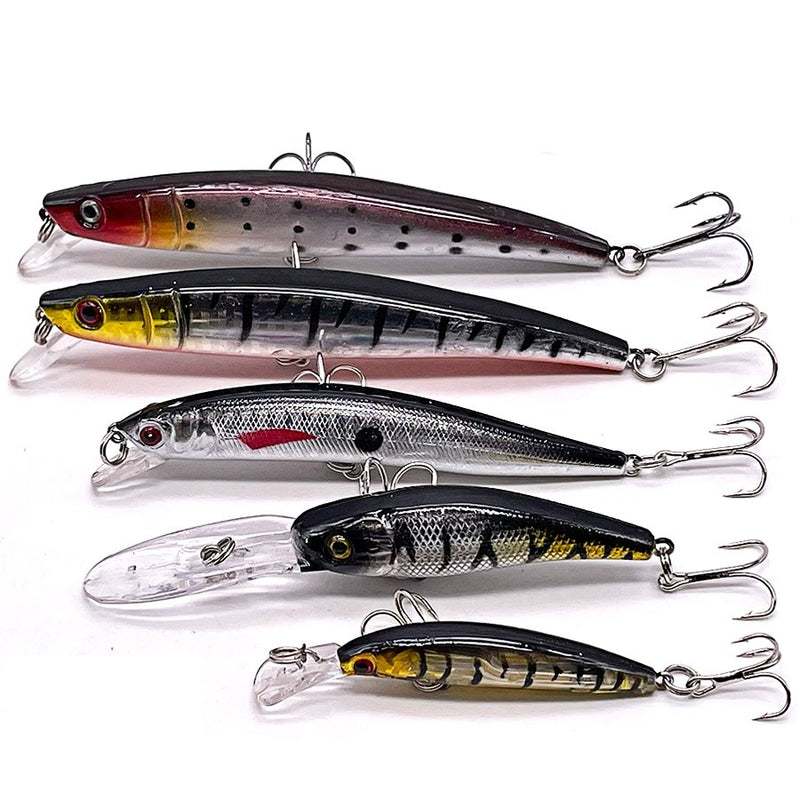 Conjunto 5 Iscas Jerkbait - 5 a 11cm - 4 a 12g - Meia Água/Fundo/Superfície - O Pescador UrbanoIscas Artificiais